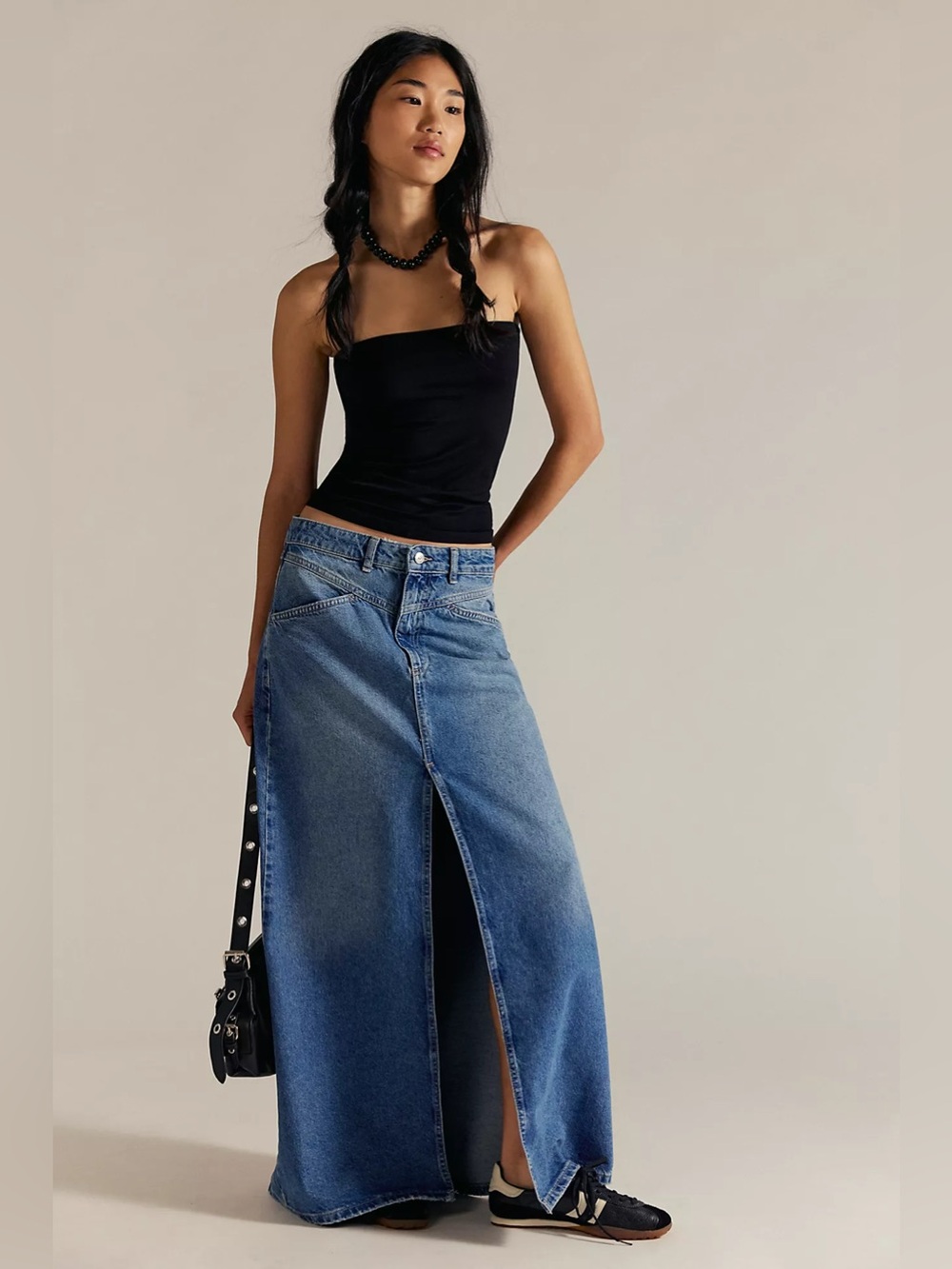 Free People We The Free Come As You Are Denim Maxi Skirt Front Slit Size 4